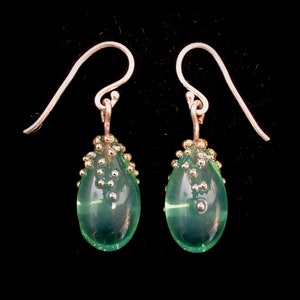 Mini green moonstone glass drops with gold details