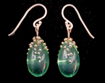 Mini green moonstone glass drops with gold details