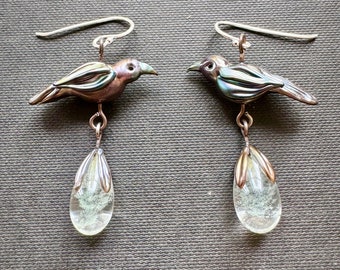 Flamework iridescent Raven Earrings