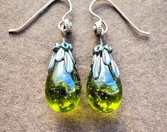 Sparkling Green glass earrings
