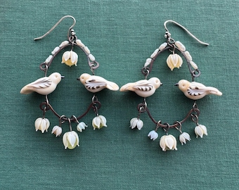 Grand Love Dove earrings with flower drops and pearls