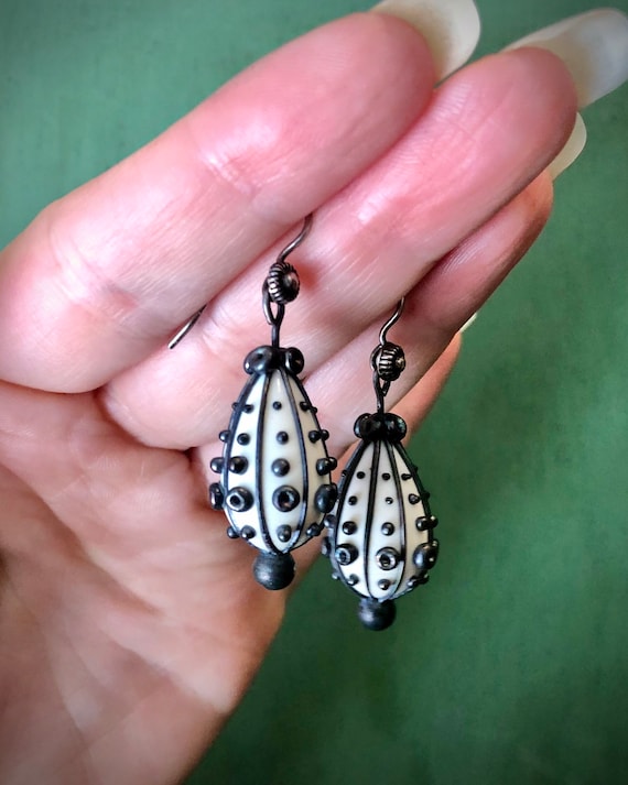 Glow in the Dark Earrings Black Handmade Lampwork Glass Dangles Glow in the Dark Earrings Black Handmade Lampwork Glass Dangles
