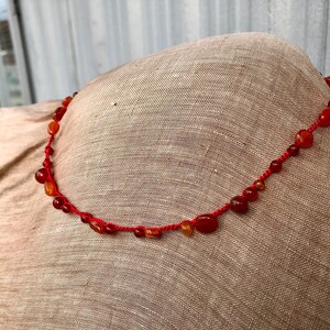 Red crochet silk and carnelian necklace image 5