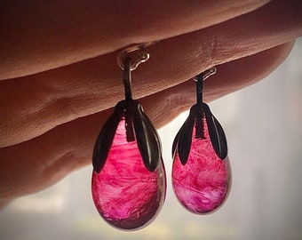 Magenta Pink mini lampwork drop earrings