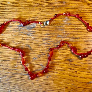 Red crochet silk and carnelian necklace image 2