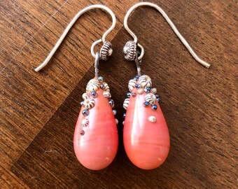 Coral glass Barnacle cap lampwork earrings