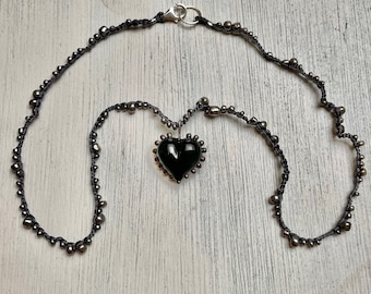 Black glass heart flamework pendant