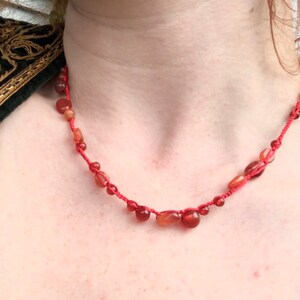 Red crochet silk and carnelian necklace image 3