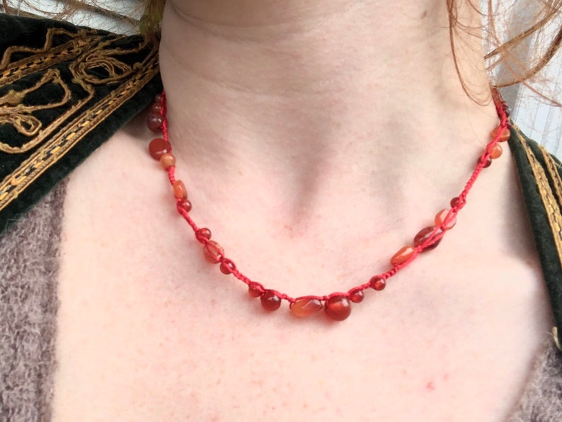 Red crochet silk and carnelian necklace image 3