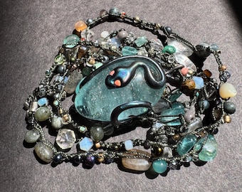 Sparkling aqua Glass Orphic Egg Pendant