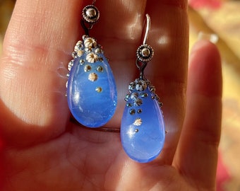 Moonstone translucent blue barnacle cap earrings