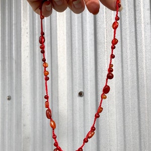 Red crochet silk and carnelian necklace image 6