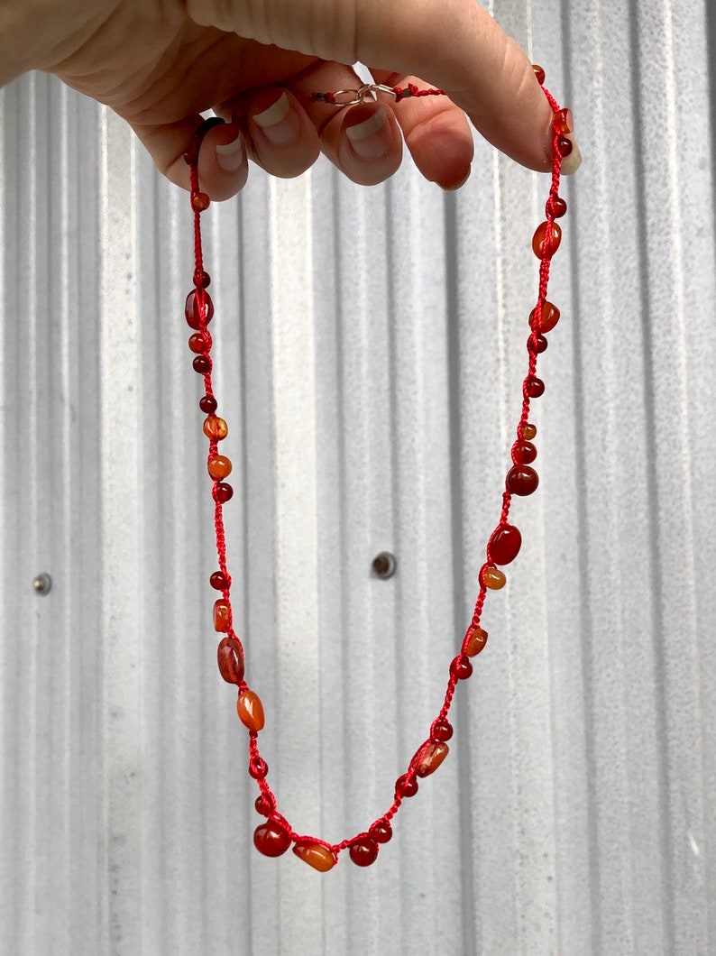 Red crochet silk and carnelian necklace image 6