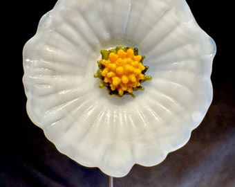 Translucent white flameworked glass flower