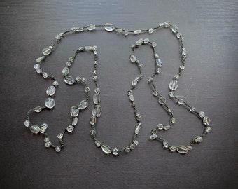 Quartz crystal long crochet knotted necklace