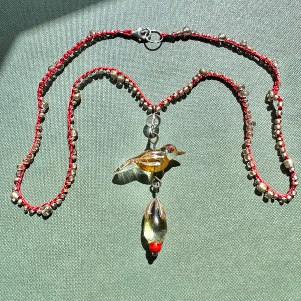 Clear Flamework Dove Pendant with drop.