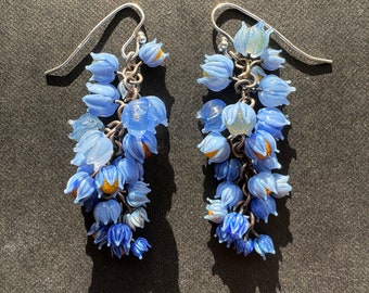 Blue glass blossom cluster earrings