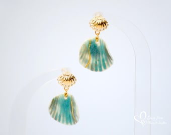 Handmade Ceramic Earrings: Speckled Glaze Porcelain Shell Earrings