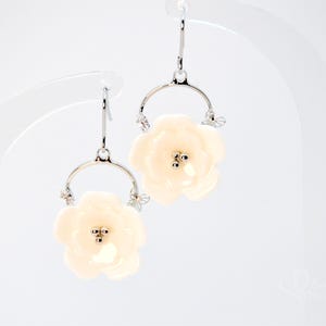 Ceramic earrings,White porcelain flower earrings,Cape jasmine jewelry,hypoallergenic earrings,pendant earrings,handmade gift for her,HG06