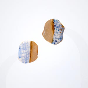 blue checker and sand jewelry,ceramic earrings,porcelain earrings ,birthday gift,holiday gift,hypoallergenic jewelry ,pottery jewelry,unique
