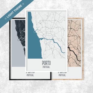 Mapa de Oporto con tema claro, póster de mapa minimalista, impresión de mapa de Portugal, viaje a Oporto, mapa minimalista, mapa de la ciudad de Oporto, mapa de la ciudad