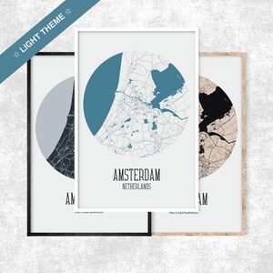 Carte d'Amsterdam, thème clair, affiche de carte circulaire, impression de carte des Pays-Bas, affiche, minimalisme, ville, plan de la ville