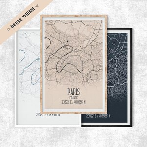 Thema Beige Thema Paris Karte, Koordinaten Frankreich Karte Druck, Scandi, 3.Arrondissement, Paris Reise, Paris Dekor