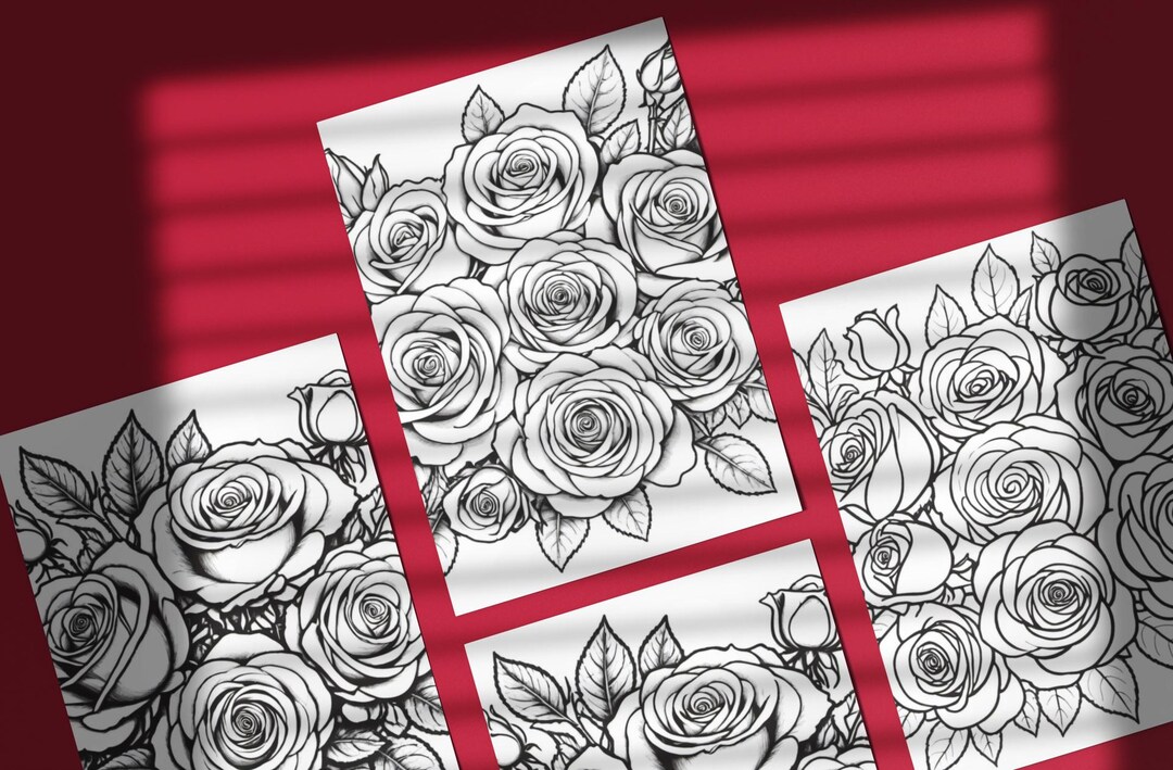 Set of 3 Roses Coloring Pages Printable Roses Designs for Kids and ...