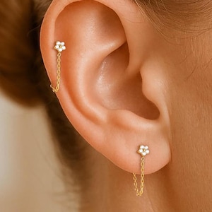 Titanium Dangling Chain Push Pin Stud • 20G/18G/16G Flat Back Earring • Helix Stud • Cartilage Stud