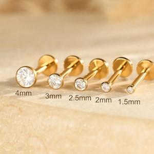 Titanium Tiny Bezel Push Pin Stud • Flat Back Earring • Tragus Stud • Helix Stud • Cartilage Stud • Nose Stud • 20G/18G/16G
