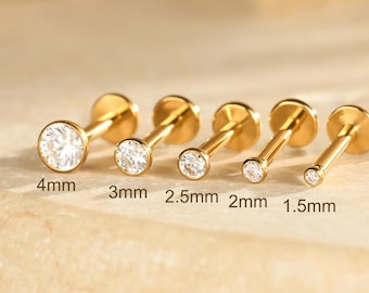 Titan kleine Lünette Druckstift Ohrstecker • Flacher Ohrring • Tragus Ohrstecker • Helix Ohrstecker • Knorpel Ohrstecker • Nasenstecker • 20G/18G/16G