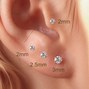 Titanium CZ Labret Stud •1.5mm-4mm• Flat Back Earring • Tragus Stud • Helix Stud • Cartilage Stud • Nose Stud • 18G/16G Internally threaded