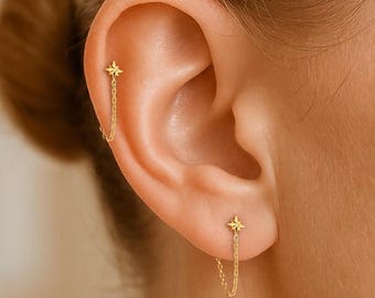 Clou d'oreille pendants en titane avec épingle à poussoir • Boucle d'oreille à dos plat 20G/18G/16G • Clou hélicoïdal • Clou pour cartilage