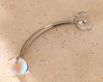 18G/16G Titanium Moonstone Barbells • 4mm/5mm • Rook Earring • Eyebrow Piercing • Lip Piercing Navel Piercing • Belly Ring Piercing