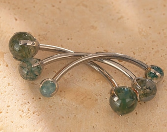 18G/16G Titanium Moss Agate Barbells • 3mm/4mm/5mm • Rook Earring • Eyebrow Piercing • Lip Piercing Navel Piercing • Belly Ring Piercing