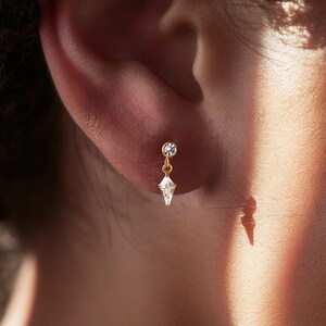 Titanium Dangling Stud Earring • Flat Back Earring • Tragus Stud • Helix Stud • Cartilage Stud • Nose Stud • 18G/16G Internally threaded