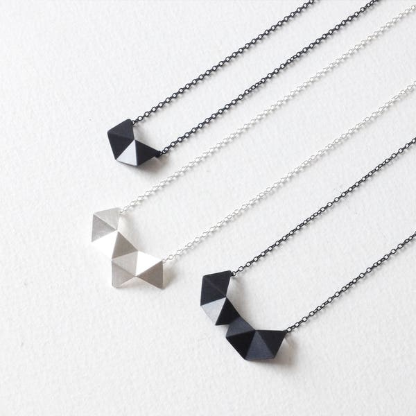 Geometric Chain Necklace, Oxidized Silver Chain Necklace, Geometric Charm Necklace, Hexagon Pendant Necklace, Minimalist Necklace