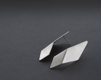 Sterling Silver Geometric Earrings, Architectural Earrings, Triangle Drop Earrings, Minimalist Silver Earrings, Statement Earrings