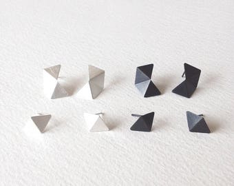 Set of 4 Stud Silver Earrings, Geometric Stud Earrings Set, Minimalist Silver Earrings, Small Pentagon Stud, Statement Silver Earrings