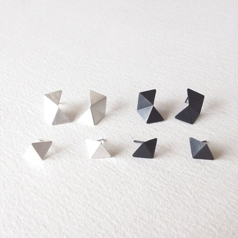 Set of 4 Stud Silver Earrings, Geometric Stud Earrings Set, Minimalist Silver Earrings, Small Pentagon Stud, Statement Silver Earrings image 1