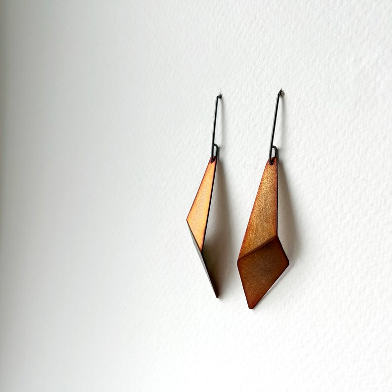 Geometric Hook Earrings, Geometric Silver Earrings, Triangle Drop Earrings, Statement Earrings, Minimalist Earrings, Sculptural Earrings orange copper