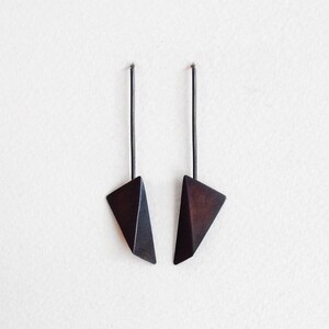 Geometric Copper Earrings, Geometric Silver Earrings, Triangle Dangle Earrings, Statement Earrings, Minimalist Earrings purple copper