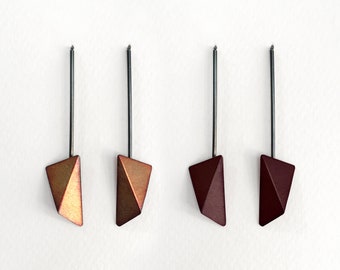 Geometric Copper Earrings, Geometric Silver Earrings, Triangle Dangle Earrings, Statement Earrings, Minimalist Earrings