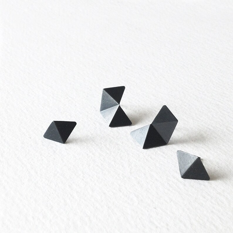 Set of 4 Stud Silver Earrings, Geometric Stud Earrings Set, Minimalist Silver Earrings, Small Pentagon Stud, Statement Silver Earrings oxidized silver