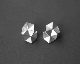 Geometric Sterling Silver Earrings, Geometric Stud Earrings, Hexagon Drop Earrings, Silver Drop Earrings, Minimalist Earrings, Statement