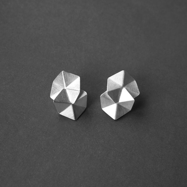 Geometric Sterling Silver Earrings, Geometric Stud Earrings, Hexagon Drop Earrings, Silver Drop Earrings, Minimalist Earrings, Statement