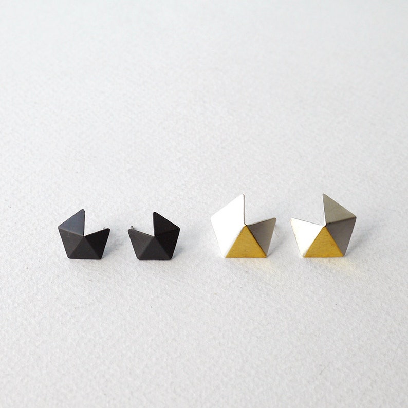 Sterling Silver Stud Earrings, Small Geometric Silver Earrings, Silver Minimalist Earrings, Small Pentagon Stud image 6