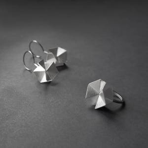 Geometric Silver Earrings, Sterling Silver Hook Earrings, Geometric Drop Earrings, Minimalist Silver Earrings, Statement Silver Earrings image 5