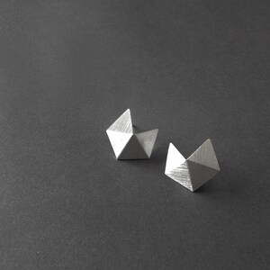 Sterling Silver Stud Earrings, Small Geometric Silver Earrings, Silver Minimalist Earrings, Small Pentagon Stud brushed silver