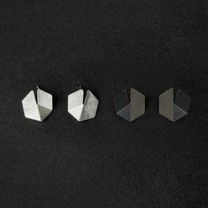 Geometric Sterling Silver Earrings, Geometric black Earrings, Hexagon Earrings, Minimalist Silver Earrings, Architectural Earrings image 1